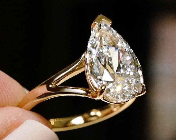 3.50CT Pear Cut Moissanite Engagement Ring, 14K Rose Gold Solitair Classic Bridal e With  Anniversary Gift Ring, Unique Promise Ring