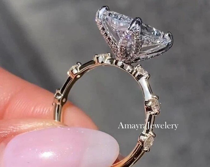 3 CT Radiant Engagement Ring 14K Solid Gold Ring Tulip Set Moissanite Ring Thank You Gift For Women Wedding Anniversary Gifts Ring