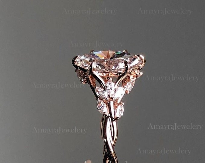 Floral Marquise Cut Moissanite Engagement Ring Vintage 14K Gold Moissanite Diamond Wedding Ring Nature Inspire Ring Promise Ring Gifts Women