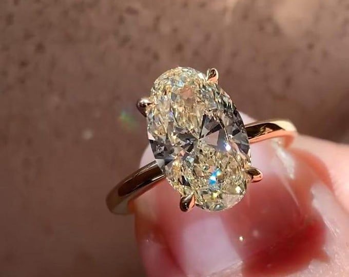 3 CT Oval Moissanite Engagement Ring Hidden Leaf Style Ring 14k Solid Gold Ring Solitaire Wedding Ring Oval Solitaire Ring Anniversary Ring