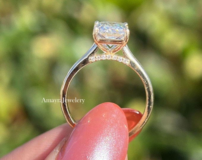 14K Yellow Gold 3 CT Radiant Cut Engagement Ring Radiant Cut Solitaire Ring Radiant Cut Moissanite Ring Women'S Wedding Vintage Promise Ring