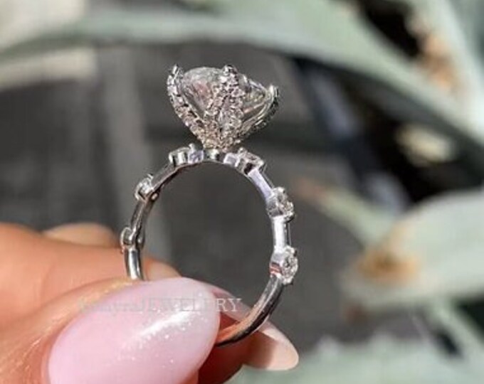 3 CT Oval Cut Moissanite Tulip Set Engagement Distance Pave Moissanite Wedding Ring For Women Anniversary Gift Ring