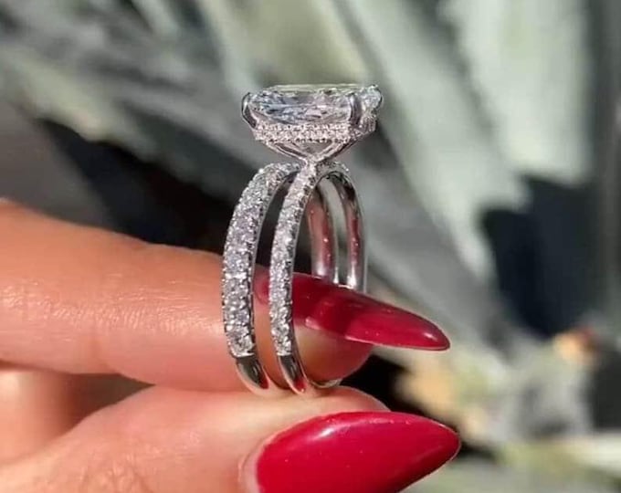 3 CT Radiant Cut Moissanite Engagement Diamond Ring Bridal Set Gift For Her Wedding Band Promise Ring Eternity Thank You Gift Ring For Women