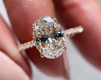 3 CT Oval Moissanite Engagement Ring 14k Solid Gold Ring Oval Cut Wedding Ring Oval Solitaire Ring Anniversary Ring