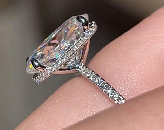 7 CT Oval Cut Moissanite Engagement Ring Pave Round Cut Wedding Ring 14K Solid Gold Ring Anniversary Ring Promise Ring Gift For Women