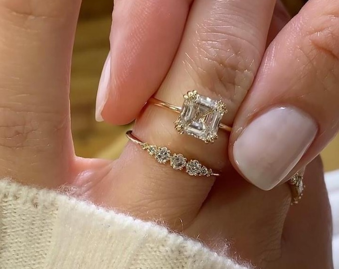 2CT Asscher Cut Solitaire Bridal Set 14k Yellow Gold Wedding Ring Set Solitaire Ring, Anniversary Gift Ring  Stylish Promise Ring Set