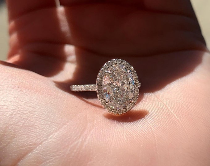 3CT Oval Cut Halo Moissanite Engagement Ring 18K Gold Wedding Ring Diamond Anniversary Ring Bridal Promise Ring
