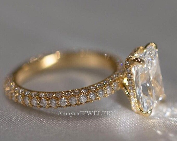 3 CT Radiant Cut Moissanite Anniversary Ring 14K Yellow Gold Engagement Ring Solitaire Diamond Ring Anniversary Gift Wedding Ring