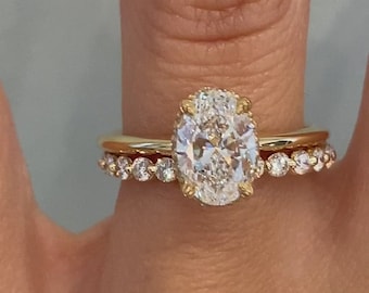 3 CT Oval Cut Moissanite Engagement Bridal Set Ring Gift For Her With Round Bubble Band  Wedding Gift Stylish Bridal Set Ring For Gift
