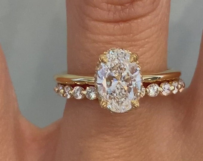 3 CT Oval Cut Moissanite Engagement Bridal Set Ring Gift For Her With Round Bubble Band  Wedding Gift Stylish Bridal Set Ring For Gift