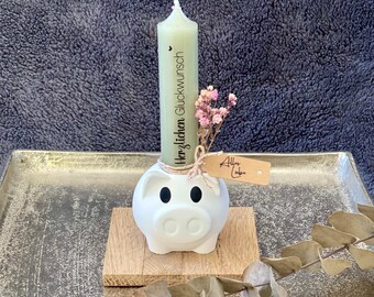 Geschenk zum Geburtstag, Geburtstagsschweinchen, Geburtstagsgeschenk, Glücksbringer zum Geburtstag, Geburtstagskerze, Schwein #81