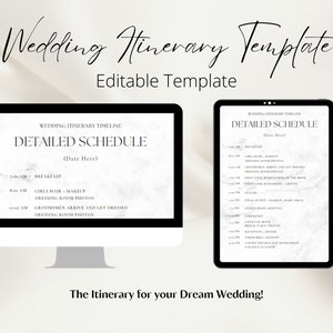 Wedding Itinerary, Wedding Template, Wedding Schedule, Itinerary Template, Timeline Template, Digital Download, Editable template