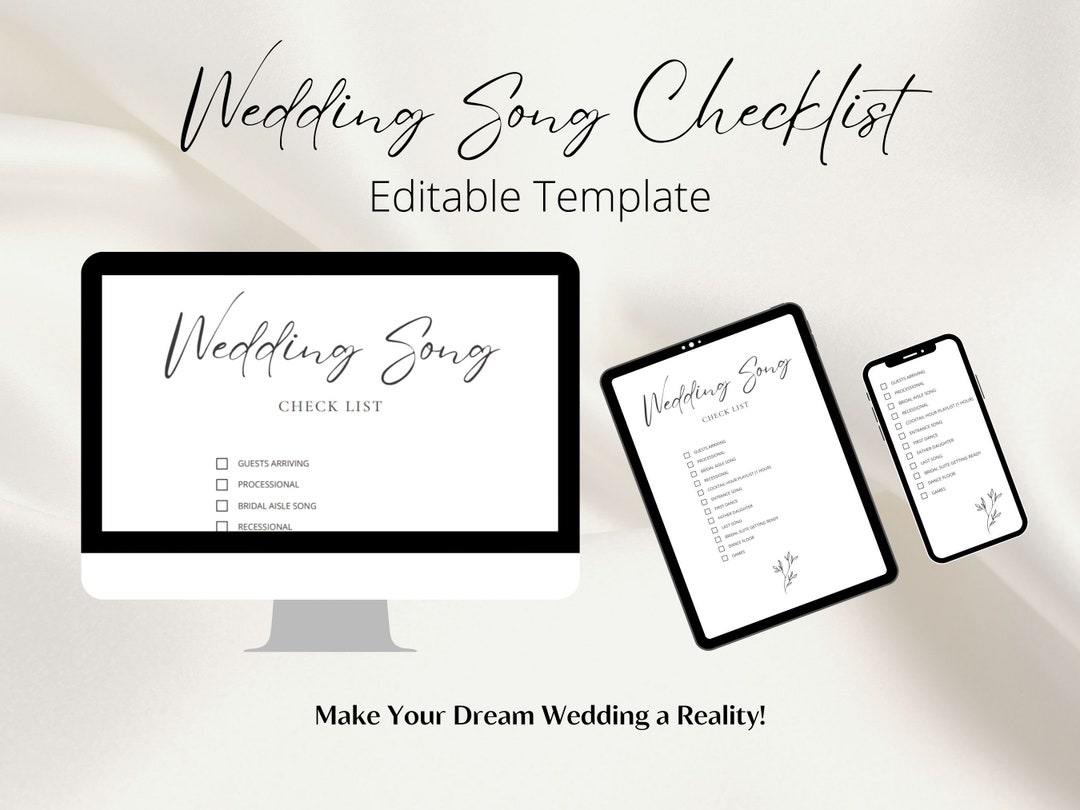 Wedding Song Checklist, Printable Wedding Song List, Wedding Playlist