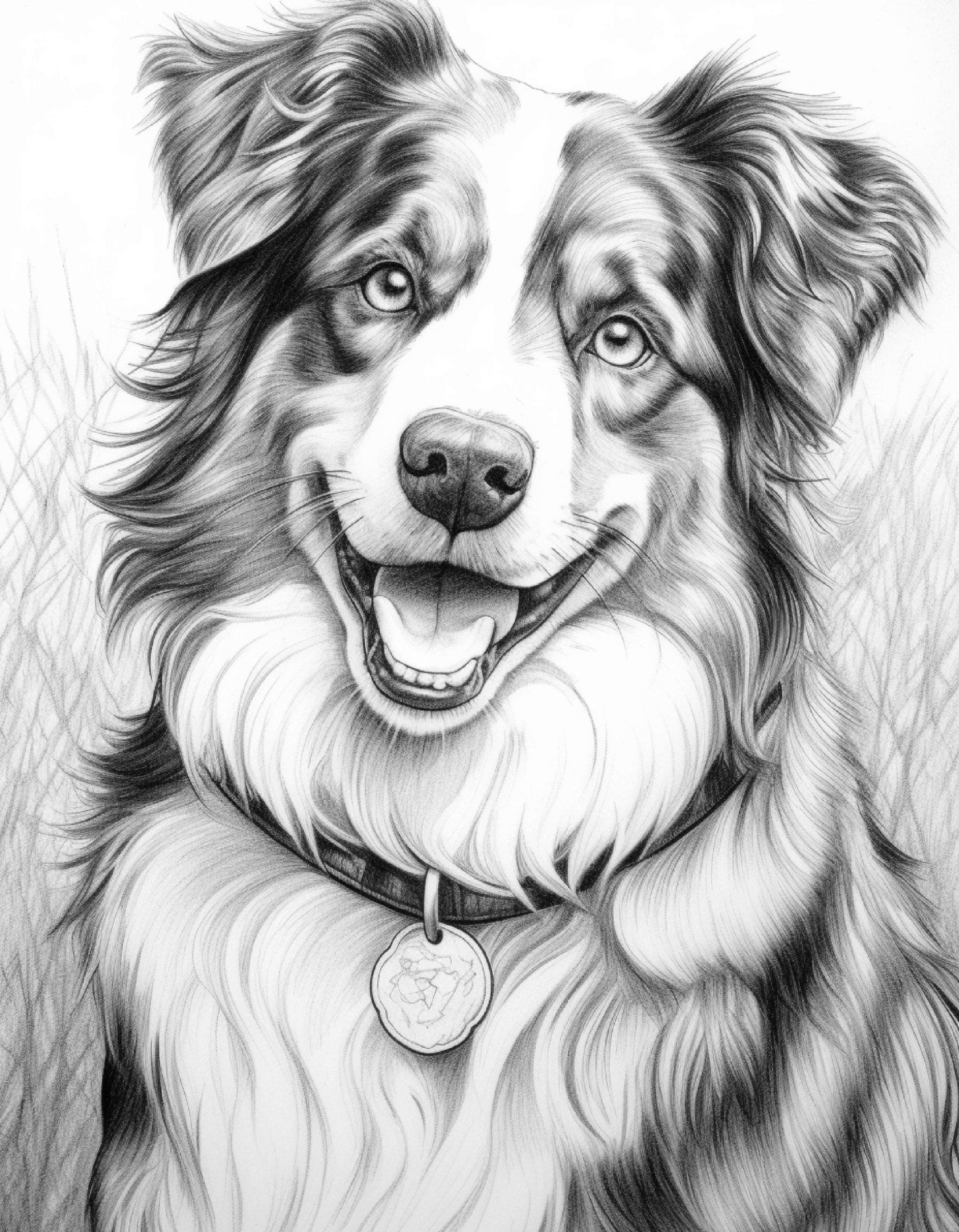 Sweet Smiling Australian Shepherd, Aussie Smiling Coloring Sheet Dog