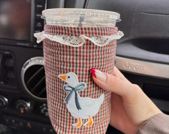 Coffee cold cup holder | vintage drink holder, iced coffee sleeve, weck jar sleeve