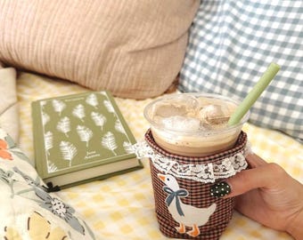 Coffee cold cup holder | vintage drink holder, iced coffee sleeve, weck jar sleeve