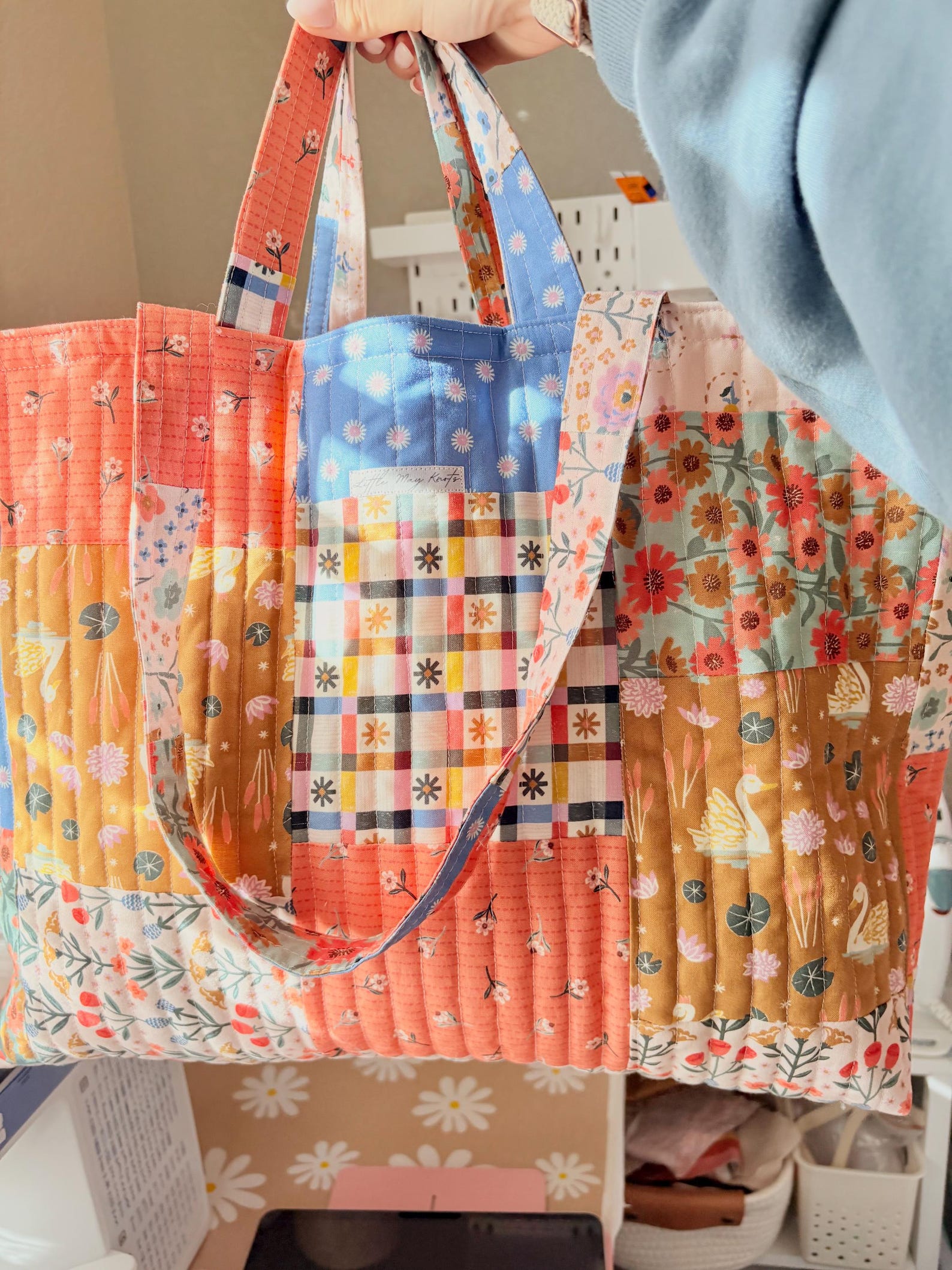 Custom Patchwork Quilted Tote Bag: Large Drawstring Travel Purse - Etsy