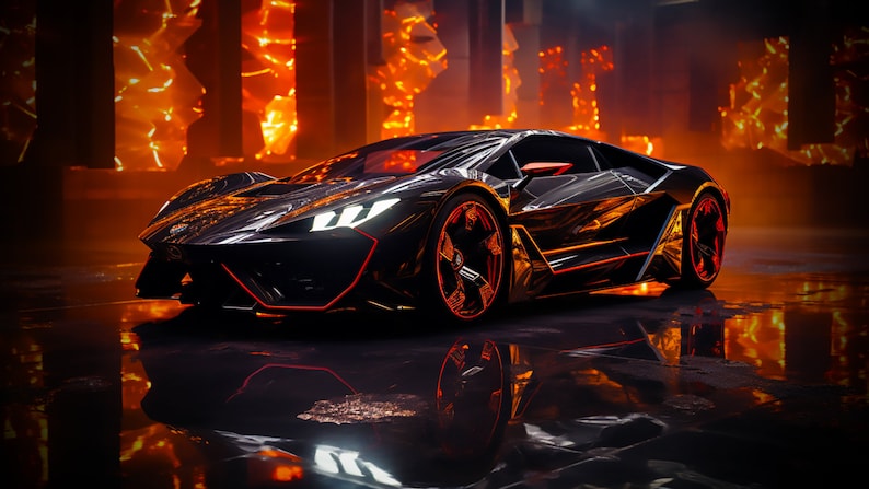 Lamborghini Desktop Wallpaper for PC, Mac, Tablet & Phone, INSTANT DOWNLOAD, Screensaver, Desktop Background, Futuristic art, 1920x1080 jpg image 1