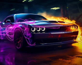 Dodge Challenger Desktop Wallpaper for PC, Mac, Tablet & Phone, INSTANT DOWNLOAD, Screensaver, Desktop Background, Futuristic ai Art, HiDef