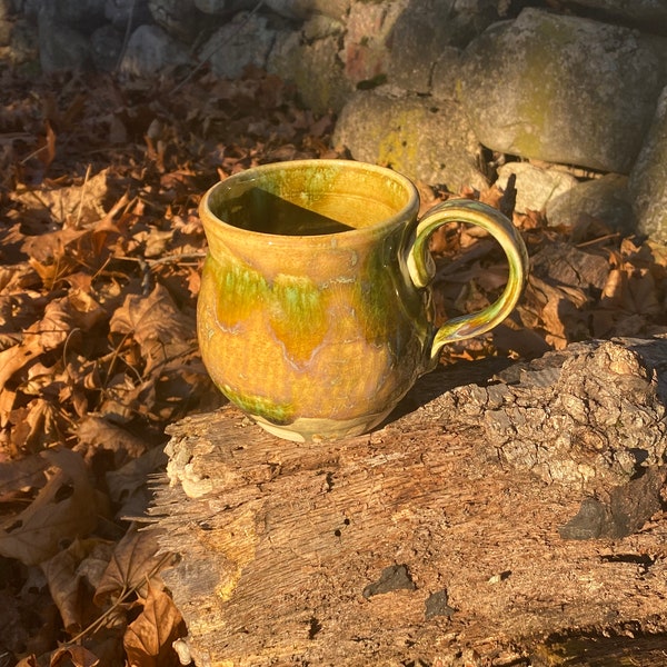 Mug•Green Tan Blue Big crackle Mug•22 oz•homemade pottery•homemade ceramics•Cottagecore dinnerware•Coffee Cup•Stoneware•