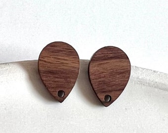 10Pcs- Petal/ Tear Drop Shape Natural Wood Earring Stud Connector, Jewelry making supplies, Wooden stud topper, Jewelry Supply