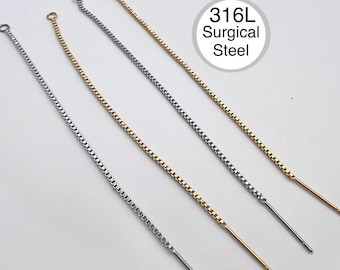 4 Pcs- 316L Surgical Stainless Steel Earring Threader Chain with loop, 18K PVD Gold Plating, Jewelry Making Supply, findings and components