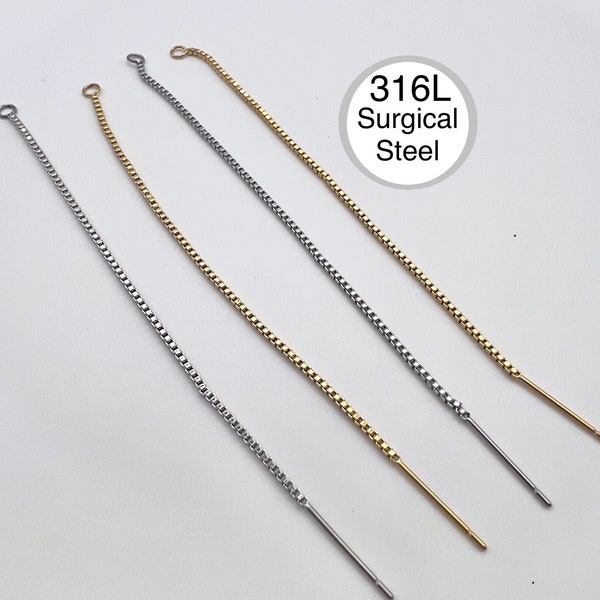 4 Pcs- 316L Surgical Stainless Steel Earring Threader Chain with loop, 18K PVD Gold Plating, Jewelry Making Supply, findings and components