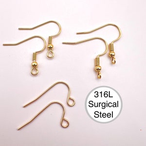 10Pcs-316L Surgical Grade Stainless Steel with 18K Gold Plating Hooks, Ear Wires Fish/ french Hooks, Jewelry Making, Jewelry Supply