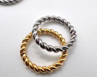 10Pcs-Stainless Steel Circle/ ring Connector, 14mm twisted rope pattern, 18k PVD Gold/ Rhodium plating, findings, components, jewelry making