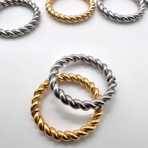 10Pcs- 14mm Stainless Steel Circle/ ring Connector, twisted rope pattern, 18k PVD Gold/ Steel color, findings, components, jewelry making