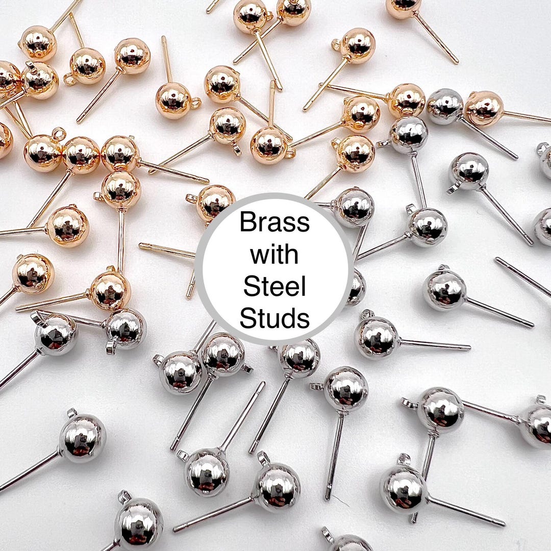 10pcs- Brass Ball Stud Posts With Stainless Steel Studs/ Pin, 6mm/ 4mm ...