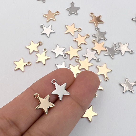 10Pcs- Small Star Charm with loop, 18K Real Gold/ Rhodium Plating, Brass Charm With Loop, Pendant, Component, Jewelry Making supply