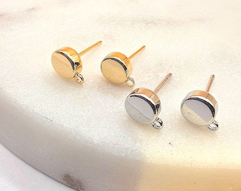 UPDATED- Thick Circle Flat Earring Brass Stud with 304 post, 18K Gold/ Rhodium Plating, NEW & IMPROVED , jewelry making Supplies- 10pcs