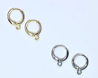 10Pcs- Brass 18k Gold/ Rhodium Plating- Round Leverback Huggie Hoop Earring Connector, earrings finding, connector, jewelry making supply
