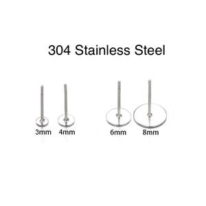 300 Pcs- 304 Stainless Steel Earring flat back Stud Post, Stainless Steel Flat pads, Earring Findings, Earring making back post, supplies