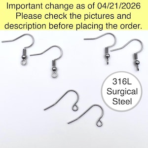 316L Surgical Grade Stainless Steel Earring Hooks, Perpendicular Ear Wires Fish/ French hooks with Ball, Jewelry Making, Earring Findings