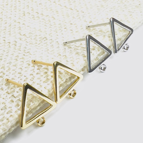10Pcs- Hollow Triangle Earring Stud Post, 18K Gold/ Rhodium Plating, Stainless Steel Pin, jewelry making Supplies, components and findings