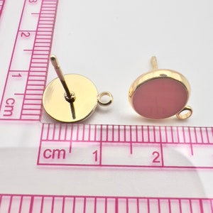 10Pcs- Round/ circle Brass Earrings stud post/ Connectors, 18k Gold-plated, Stainless-Steel Needle, Jewelry Making Findings, Blush Pink