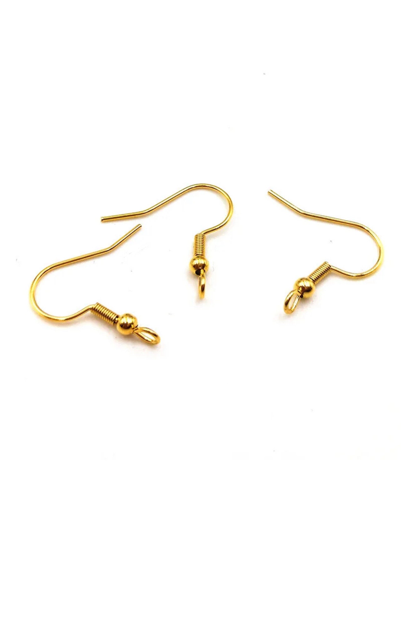 316L Surgical Steel Gold Fish Hook Earring Wires – 10 Pairs, 20-24mm, UK Seller