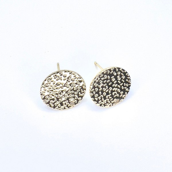 10Pcs- Round Dots Earring Stud finding, 18K Real Gold Plating, Circle Spotted Earring Posts, Stainless Steel Stud Connector, jewelry supply