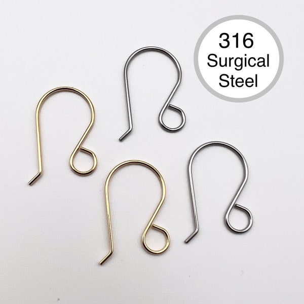 316 Surgical Grade Stainless Steel Earring Hooks with XL Loop Style A, No jumpring needed, Fish Hook, Earring Finding, Jewelry Making Supply
