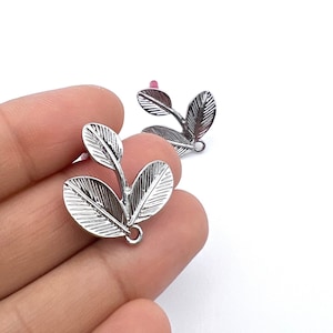 10pcs Bright Yellow Gold/ Rhodium tone earring post, Alloy Triple Leaf connector, Stainless Steel Needle, earring findings jewelry supply, Rhodium