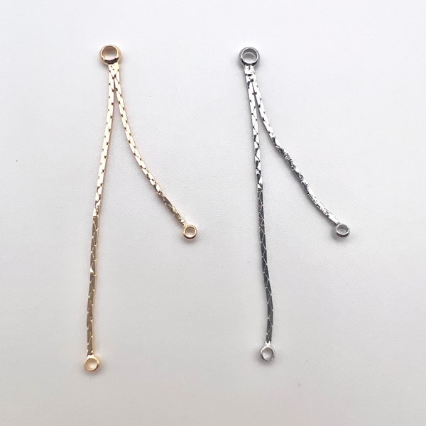 10Pcs- Brass Chain earrings connector with loops, 18k gold/ Rhodium plated, 2 strands connected chain, findings & components, jewelry making