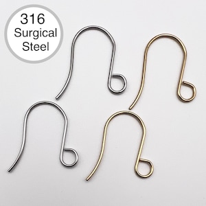 316 Surgical Grade Stainless Steel Earring Hooks with XL Loop Style B, No jumpring needed, Fish Hook, Earring Finding, Jewelry Making Supply