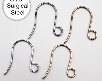 316 Surgical Grade Stainless Steel Earring Hooks with XL Loop Style B, No jumpring needed, Fish Hook, Earring Finding, Jewelry Making Supply
