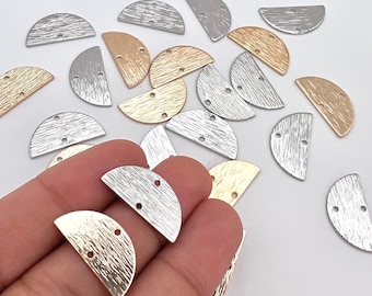10-delige geborsteld halfronde glanzende messing bedelconnector, KC goud en rhodium, 2 gaten geboord, oorbellen, onderdelen, sieraden maken