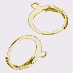 May include: Two gold-toned earring hooks with a spring-loaded clasp. The hooks are made of metal and are designed to be used with earrings.