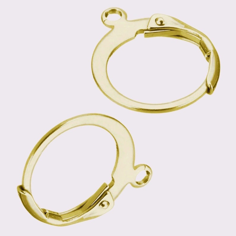 May include: Two gold-toned earring hooks with a spring-loaded clasp. The hooks are made of metal and are designed to be used with earrings.
