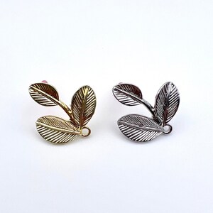 10pcs Bright Yellow Gold/ Rhodium tone earring post, Alloy Triple Leaf connector, Stainless Steel Needle, earring findings jewelry supply, image 9