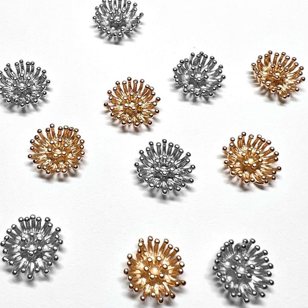 10Pcs- KC Gold/ Rhodium Flower, Flower stamen beads, Metal flower center, Jewelry findings, Earrings charms, jewelry component, supply